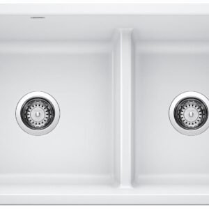 Precis U 1-3/4 2 Bowl Silgranit Low Divide Undermount Kitchen Sink - White 402071 Blanco