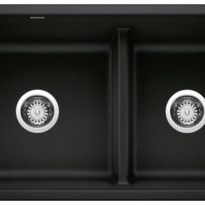 Precis U 1-3/4 2 Bowl Silgranit Low Divide Undermount Kitchen Sink - Coal Black 402651 Blanco