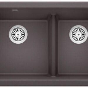 Ikon 33 1-3/4 2 Bowl Low Divide Undermount Apron Front Kitchen Sink - Cinder 402334 Blanco
