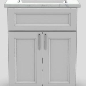 24" Shallow Vanity Bellrose with Bar Handles and 1-Hole Quartz Top - White/Chrome/Glacier/Classic White 1824WHTBLBARCHRGLACSINCLW Stonewood Cabinetry