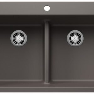 Liven 33 2 Bowl Silgranit Low Divide Dual Mount Kitchen Sink - Volcano Gray 403640 Blanco