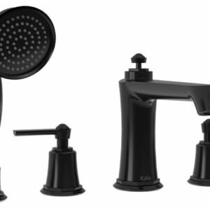 Rustik 4-Piece Deck Mount Tub Filler with Handshower - Black BF1486-165 Kalia