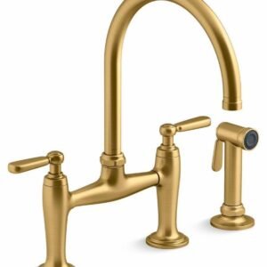 Edalyn by Studio McGee 2-Hole Bridge Kitchen Faucet with Side Spray - Vibrant Brushed Moderne Brass 28356-2MB Kohler