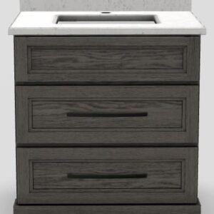 30" Dresser Standard Vanity Bellrose with Long Curved Handles and 1-Hole Quartz Top - Urban Oak/Black/Squall/Classic White UOAK30DRBLKSQUALL Stonewood Cabinetry