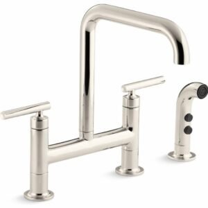 Purist Bridge Kitchen Faucet with Side Spray - Vibrant Polished Nickel 7548-4-SN Kohler