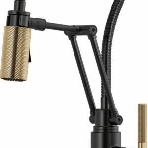 Litze SmartTouch Articulating Kitchen Faucet with Finished Hose and Knurled Handle - Matte Black/Luxe Gold 64143LF-BLGL Brizo