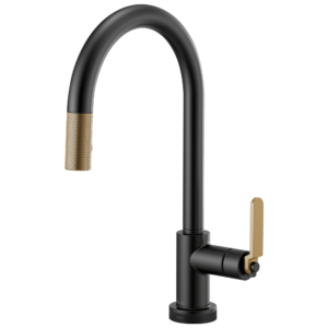 Litze SmartTouch Kitchen Faucet with Pulldown Spray Arc Spout and Industrial Handle - Matte Black/Luxe Gold 64044LF-BLGL Brizo