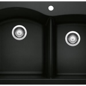 Diamond 1-3/4 2 Bowl Silgranit Drop-In Kitchen Sink - Coal Black 402618 Blanco