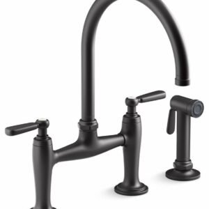 Edalyn by Studio McGee 2-Hole Bridge Kitchen Faucet with Side Spray - Matte Black 28356-BL Kohler