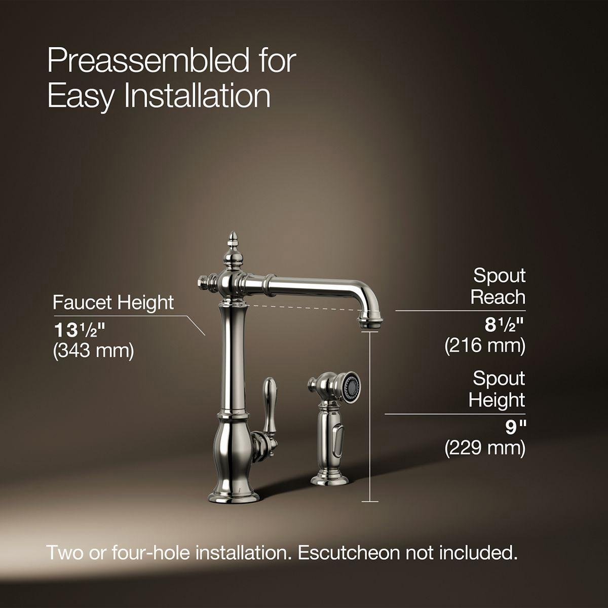Artifacts Kitchen Faucet with Side Spray - Vibrant Polished Nickel 99265-SN Kohler - Image 4