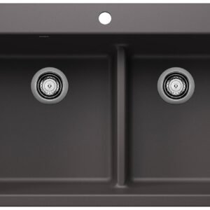Liven 33 1-3/4 2 Bowl Silgranit Low Divide Dual Mount Kitchen Sink - Cinder 403644 Blanco