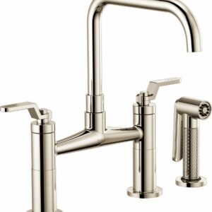 Litze Bridge Faucet with Square Spout and Industrial Handle - Polished Nickel 62554LF-PN Brizo