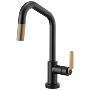 Litze SmartTouch Kitchen Faucet with Pulldown Spray Angled Spout and Industrial Handle - Matte Black/Luxe Gold 64064LF-BLGL Brizo