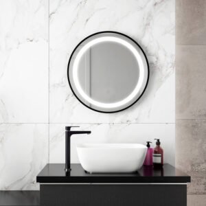 Effect Illuminated 24" Round Mirror with Touch Switch - Black MR1781-570-001 Kalia