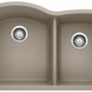 Diamond U 1-3/4 2 Bowl Low Divide Siligrant Undermount Kitchen Sink - Truffle 401149 Blanco