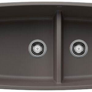 Performa U 1-3/4 2 Bowl Silgranit Low Divide Undermount Kitchen Sink - Volcano Gray 402933 Blanco
