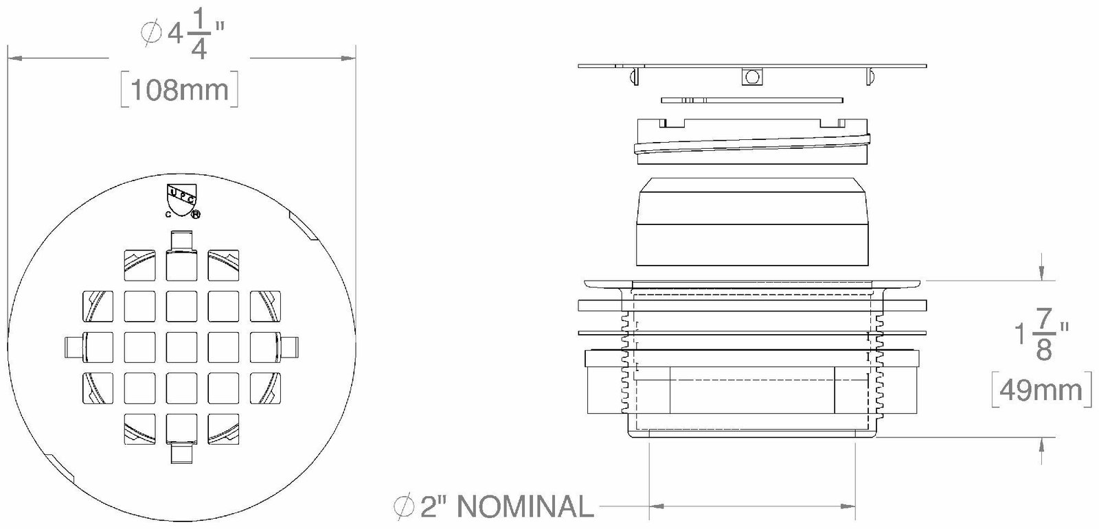 2-Piece PVC Shower Drain x Comp - White SD12-W +osb - Image 4