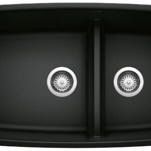 Performa U 1-3/4 2 Bowl Silgranit Low Divide Undermount Kitchen Sink - Coal Black 402664 Blanco