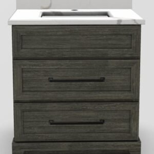 30" Dresser Standard Vanity Modern Shaker with Elegance Bevelled Handles and 1-Hole Quartz Top - Summit/Black/Milano/Classic White SUM30DRELBLMILANO Stonewood Cabinetry