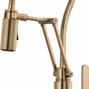 Litze Articulating Kitchen Faucet with Finished Hose and Industrial Handle - Brilliance Luxe Gold 63144LF-GL Brizo
