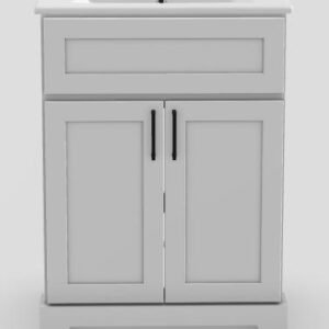 24" Shallow Vanity Modern Shaker with Square Handles and 1-Hole Porcelain Sink Top - White/Black/Porcelain V1824WHTMSSQRBLKPORCELAIN Stonewood Cabinetry