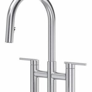 Lateral Bridge Kitchen Faucet with Pulldown Spray - Stainless Steel LT400SS RIOBEL