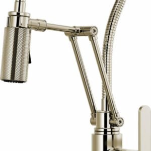 Litze SmartTouch Articulating Kitchen Faucet with Finished Hose and Industrial Handle - Polished Nickel 64144LF-PN Brizo