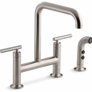 Purist Bridge Kitchen Faucet with Side Spray - Vibrant Stainless 7548-4-VS Kohler