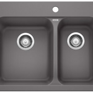 Vision 1-1/2 2 Bowl Silgraint Drop-In Kitchen Sink - Cinder 401392 Blanco
