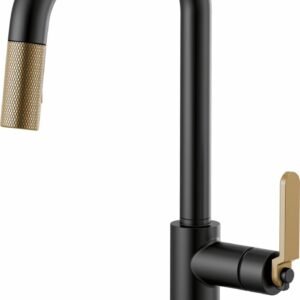 Litze SmartTouch Kitchen Faucet with Pulldown Spray Square Spout and Industrial Handle - Matte Black/Luxe Gold 64054LF-BLGL Brizo