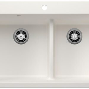 Liven 33 1-3/4 2 Bowl Silgranit Low Divide Dual Mount Kitchen Sink - White 403645 Blanco