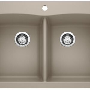Diamond 210 2 Bowl Silgranit Drop-In Kitchen Sink - Truffle 401152 Blanco