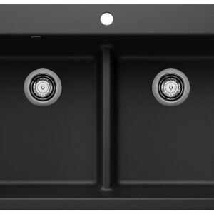 Liven 33 2 Bowl Silgranit Low Divide Dual Mount Kitchen Sink - Coal Black 403634 Blanco