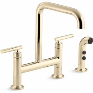 Purist Bridge Kitchen Faucet with Side Spray - Vibrant French Gold 7548-4-AF Kohler