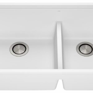 Bacia 33" Granistone 1.75 Bowl Undermount Kitchen Sink with Silicone Mat & Drain - White KS2126-310 Kalia