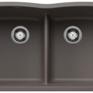 Diamond U 2 Bowl Low Divide Silgranit Undermount Kitchen Sink - Volcano Gray 402909 Blanco