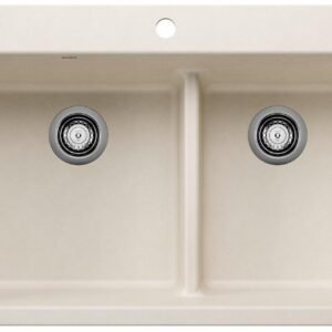 Liven 33 1-3/4 2 Bowl Silgranit Low Divide Dual Mount Kitchen Sink - Soft White 403649 Blanco