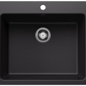 Liven 25 1 Bowl Silgranit Dual Mount Kitchen Sink - Coal Black 403650 Blanco
