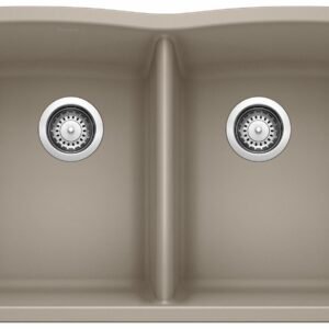 Diamond U 2 Bowl Silgranit Undermount Kitchen Sink - Truffle 401148 Blanco