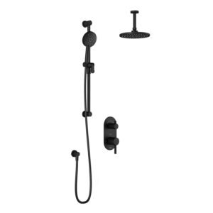 RoundOne TD2 Thermostatic Integrated Diverter Shower System with Vertical Ceiling Arm - Matte Black BF1638-160-001 Kalia