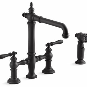 Artifacts 2-Hole Bridge Kitchen Faucet with Side Spray - Matte Black 76519-4-BL Kohler