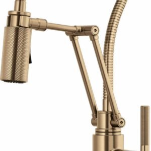Litze SmartTouch Articulating Kitchen Faucet with Finished Hose and Knurled Handle - Brilliance Luxe Gold 64143LF-GL Brizo