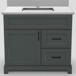 36" RH Drawer Standard Vanity Bellrose with Square Handles and 1-Hole Quartz Top - Moss Grey/Black/Dover White/Classic White PNT36RHMOSSSQBLK Stonewood Cabinetry