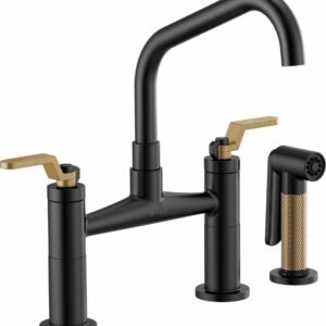 Litze Bridge Faucet with Angled Spout and Industrial Handle - Matte Black/Luxe Gold 62564LF-BLGL Brizo