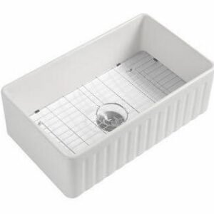 1 Bowl 33 x 20 Fireclay Reversible Apron Front Sink - White DF2033 Duval