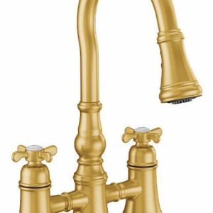 Weymouth Bridge Kitchen Faucet with Pulldown Spray - Brushed Gold S73204BG Moen
