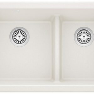 Ikon 33 1-3/4 2 Bowl Low Divide Undermount Apron Front Kitchen Sink - White 402337 Blanco