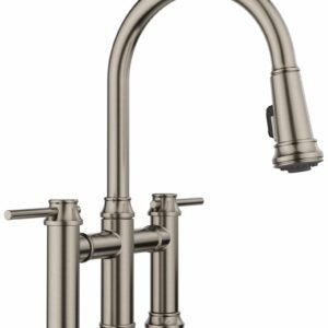 Empressa Bridge Kitchen Faucet with Pulldown Spray - Satin Platinum 443273 Blanco
