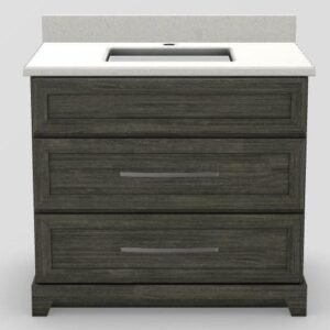 36" Dresser Standard Vanity Modern Shaker with Long Curved Handles and 1-Hole Quartz Top - Summit/Brushed Nickel/Suede/Manhattan White SUM36DRLCBNSUMW Stonewood Cabinetry