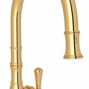 Georgian Era Kitchen Faucet with Pulldown Spray - Unlacquered Brass U.4744ULB-2 Perrin & Rowe